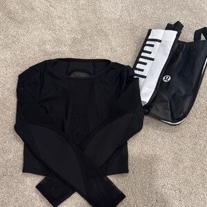 Lululemon Mesh Paneled Training Black Long Sleeve Top Size 8